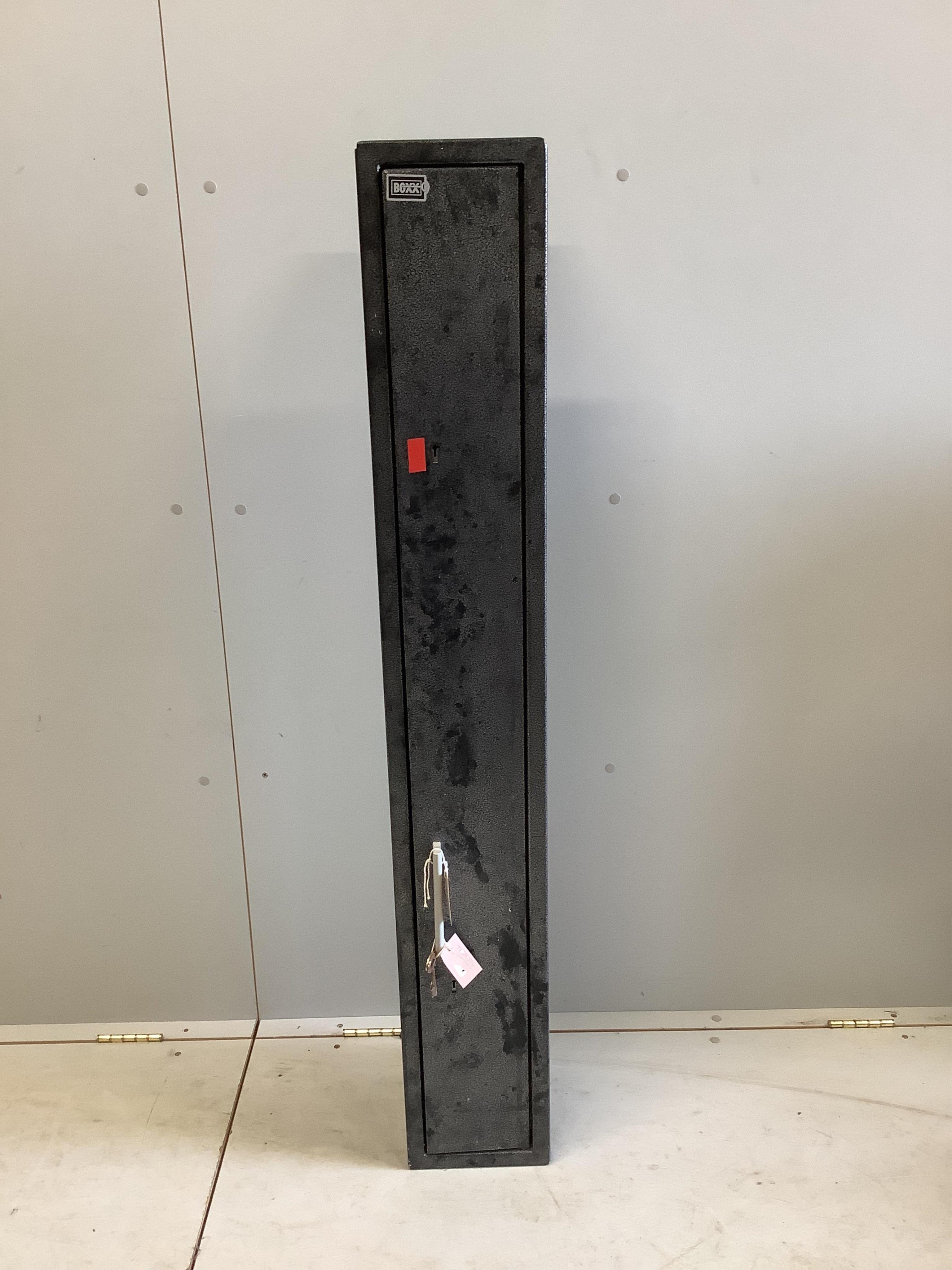 A Boxx twin gun safe with keys, width 20cm, depth 21cm, height 134cm. Condition - fair to good